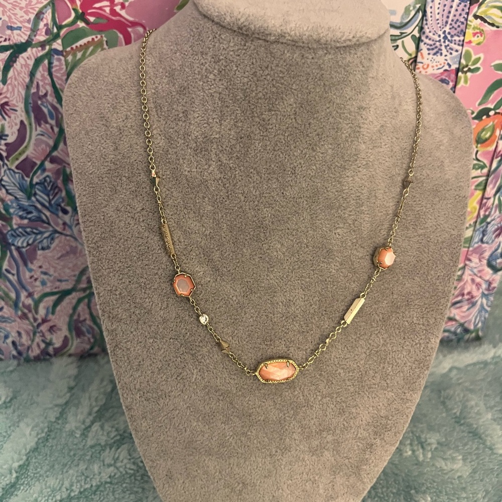Kendra Scott Gold Chain Necklace with Coral Pink Stone Accents